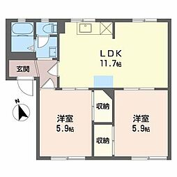 フレグランススギヤマB 2LDKの間取図画像