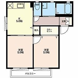 ガーデンクレス野木B 2Kの間取図画像