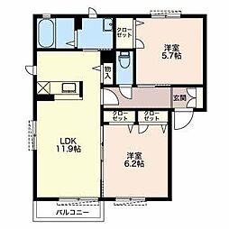 アベニュー日垣田C 2LDKの間取図画像