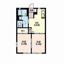 パティオB 2DKの間取図画像