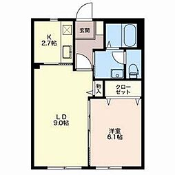 ヴィラ　クオーレII 1階1LDKの間取り