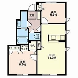 ＣｏＣｏ　ＫｕＲｏＤａ 1階2LDKの間取り