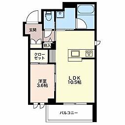 セルディーナ下新本町 1階1LDKの間取り