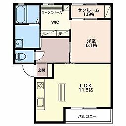 コーポ米田 1LDKの間取図画像
