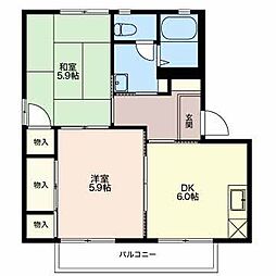 フレグランスエム 2階2DKの間取り