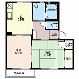 メゾンドシュヴァリエA 2Kの間取図画像