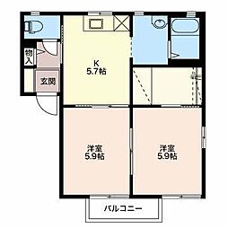 新賀ハイツB 2Kの間取図画像