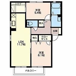 フォンティーヌ東D 2LDKの間取図画像