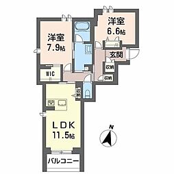 シャーメゾン　ヴェルジェ 0104 1階2LDKの間取り