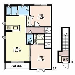 Ｌａ　Ｃｏｕｒ　ｄｕ　Ｒｅｎａｒｄ 2階2LDKの間取り