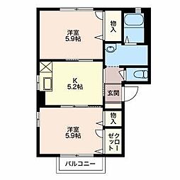 フォーレスボヌール 1階2Kの間取り