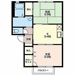 シェソワセレーノ 2階2Kの間取り