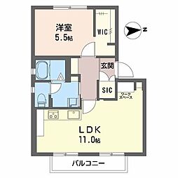 フレグランスホワイトハーベスト 2階1LDKの間取り