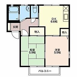 ファミールK-1 2DKの間取図画像