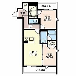COSMOMAISON 2LDKの間取図画像