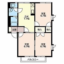 フレグランスこばやし 1階3DKの間取り