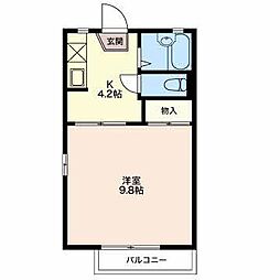 ディアス犀北 2階1Kの間取り