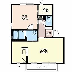 バリュージュ田中II 1階1LDKの間取り