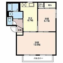 エステートＳ 2階2DKの間取り