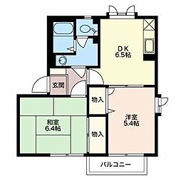 グランドリジェールII 1階2DKの間取り