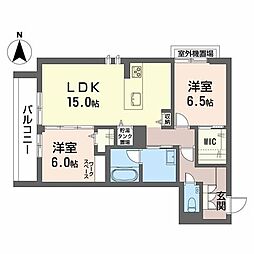 リノア泉が丘 2階2LDKの間取り