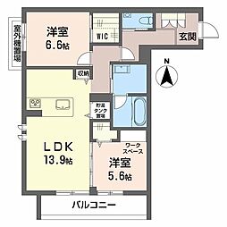 リノア泉が丘 3階2LDKの間取り