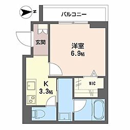 グランクレスト 3階1Kの間取り