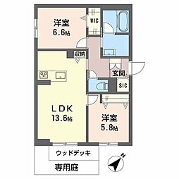 シャーメゾンアグスト 1階2LDKの間取り