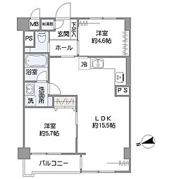 業平ハイツ 2LDKの間取図画像