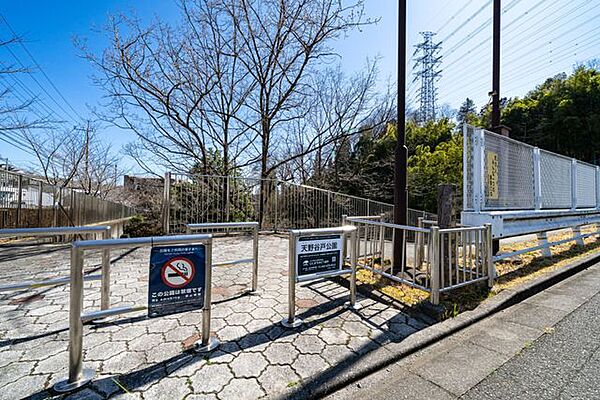 天野谷戸公園 広い芝生と遊具がある自然豊かな公園です。散歩や外遊びにぴったりで、家族でゆったり過ごせる憩いのスポットとして親しまれています。 50m