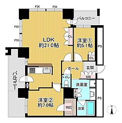 レジデンス梅田ローレルタワー 2LDKの間取図画像