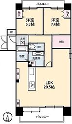 ローレルコートアネスト医大前 2LDKの間取図画像