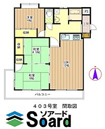 ハイム屋敷前 4階3LDKの間取り