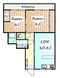 ひいらぎマンションNo.2 2LDKの間取図画像
