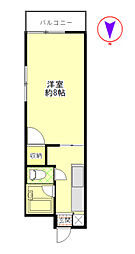 富田ハイツ 2階1Kの間取り