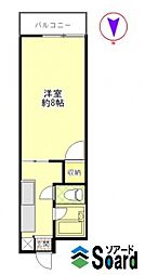 富田ハイツ 1階1Kの間取り
