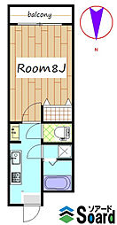 アイクス 1Kの間取図画像