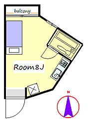 まちだどぅ12番館 2階ワンルームの間取り