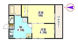 ハイツフレンド高崎III 2階2DKの間取り