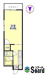 富田ハイツ 1Kの間取図画像