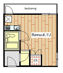 第3山田ビル 2階ワンルームの間取り