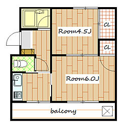 ハイツフレンド元島名 3階2DKの間取り