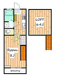 エールIII 2階1Kの間取り
