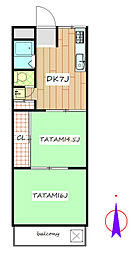 富沢ホワイトコーポA 2階2DKの間取り