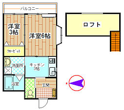 パレスＫ.Ｓ 3階2Kの間取り