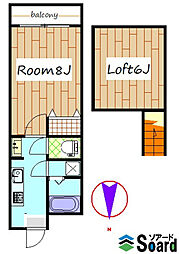 アイクス 2階1Kの間取り