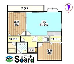MIKIハイツI 2階2LDKの間取り