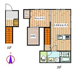 K・グランデ台新田 2階1LDKの間取り