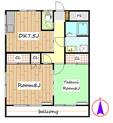 ビューハイツ　No10 2階2DKの間取り