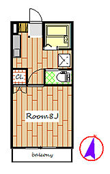 エレガンスライフ花みずきII 2階1Kの間取り